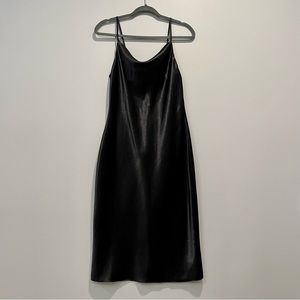 Black Silky Spaghetti Strap Midi Dress